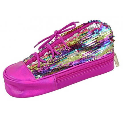 Пенал м'який YES TP-24 ''Sneakers with sequins'' rainbow 2 відділення розмір 10х24х9 см, фото 1