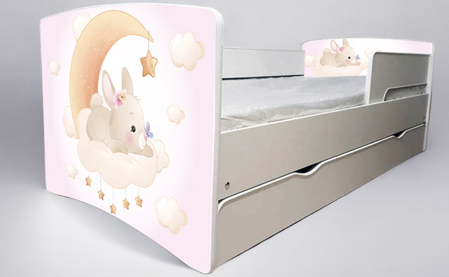 Ліжко для дівчинки Зайка bunny з шухлядою на ламелях, захисний бортик