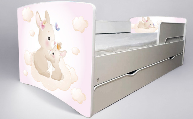 Ліжко для дівчинки Зайка bunny з шухлядою на ламелях, захисний бортик
