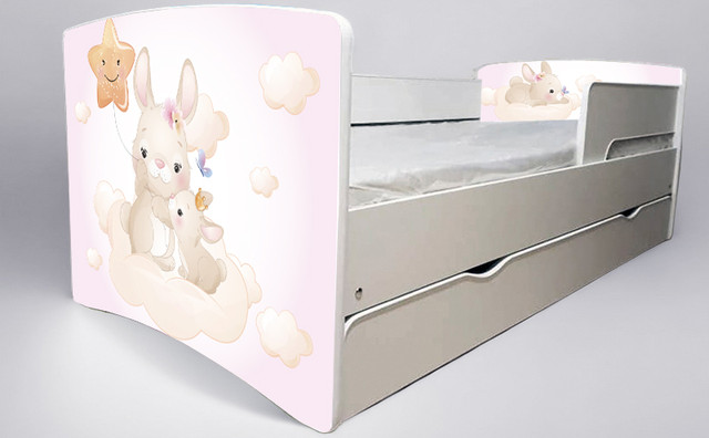 Ліжко для дівчинки Зайка bunny з шухлядою на ламелях, захисний бортик
