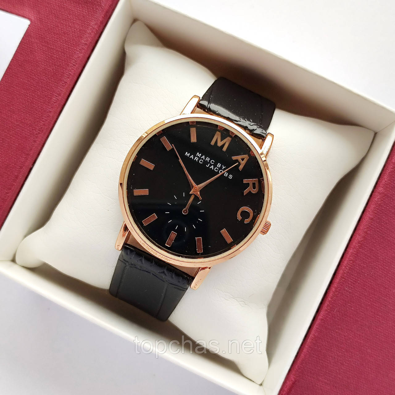 Золотистий жіночий наручний годинник Marc Jacobs (Марк Джейкобс) з чорним циферблатом, на ремінці, код - 2428
