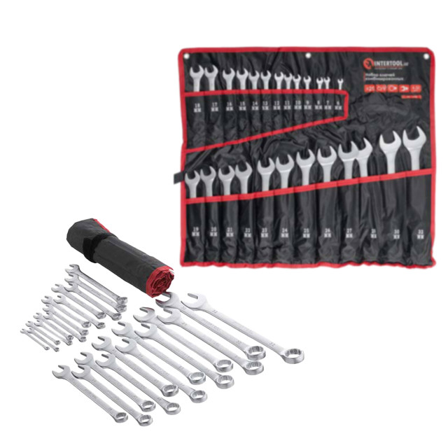 Набір ключів комбінованих 25 од. в чохлі, 6-32 мм Cr-V INTERTOOL HT-1200, фото 1