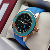 Блакитний жіночий наручний годинник Sbao із золотим корпусом і чорним циферблатом, на силіконовому ремінці, код - 2432, фото 2