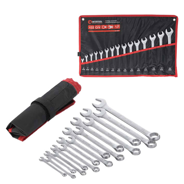 Набір ключів комбінованих 15 од. 6-19, 22 мм Cr-V INTERTOOL HT-1204, фото 1