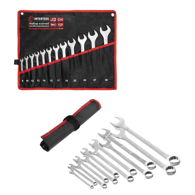 Набір ключів комбінованих, 12 од., 8-30 мм, чохол, Cr-V, INTERTOOL HT-1251, фото 1