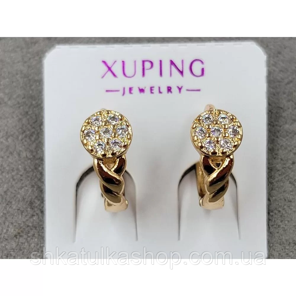 Сережки Xuping 5,6*12мм, круглий замок, 18к, фото 1