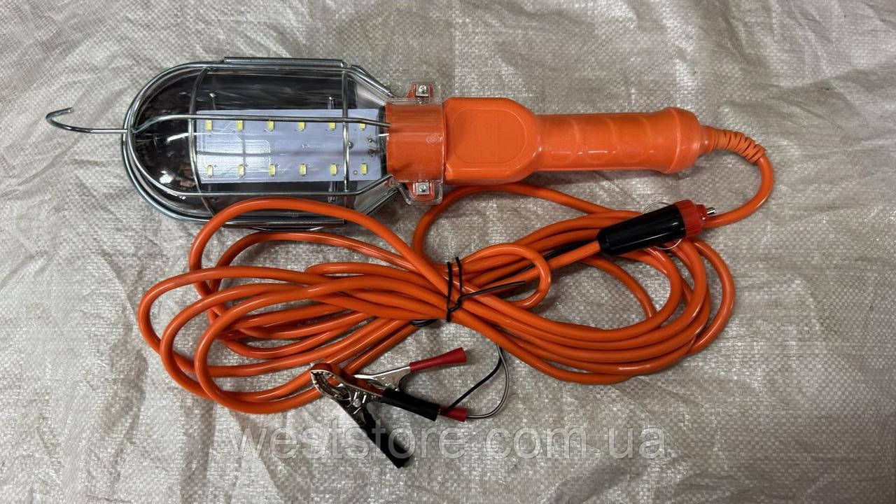 Переноска ліхтар лампа гаражна 12V Led 5 Метров у прикурювач і на крокодилах, фото 1