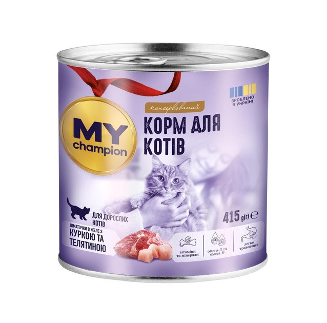 MY champion CAT Can шматочки в желе з Куркою та Телятиною 415г 180718