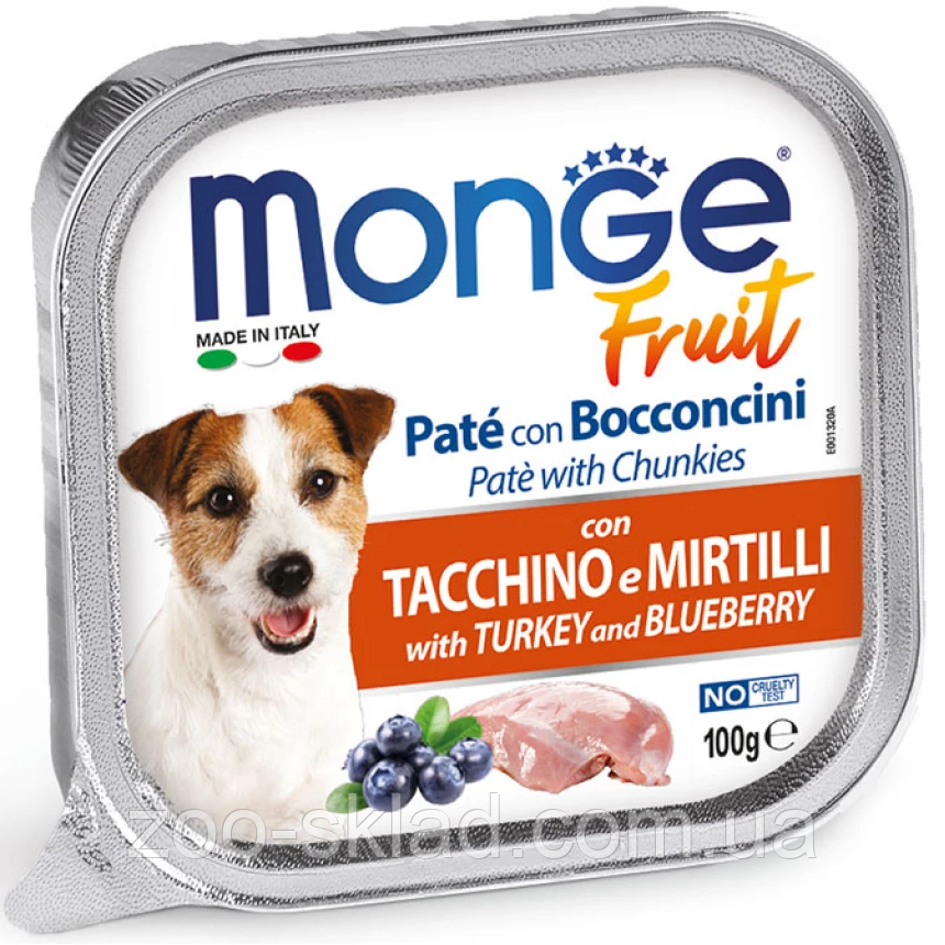 Monge DOG FRUIT Turkey Blueberry паштет для собак, з індичкою та чорницею 100г