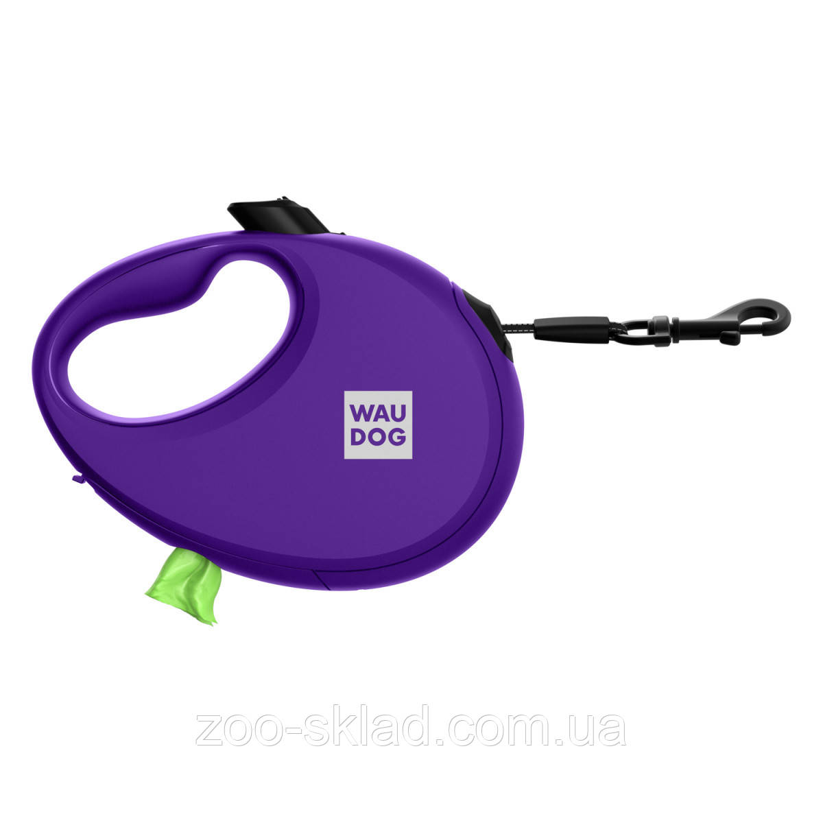 Повідець-рулетка WAUDOG R-leash ФІОЛЕТОВА з контейнером для пакетів, світловідбивна стрічка, M до 20кг 5м