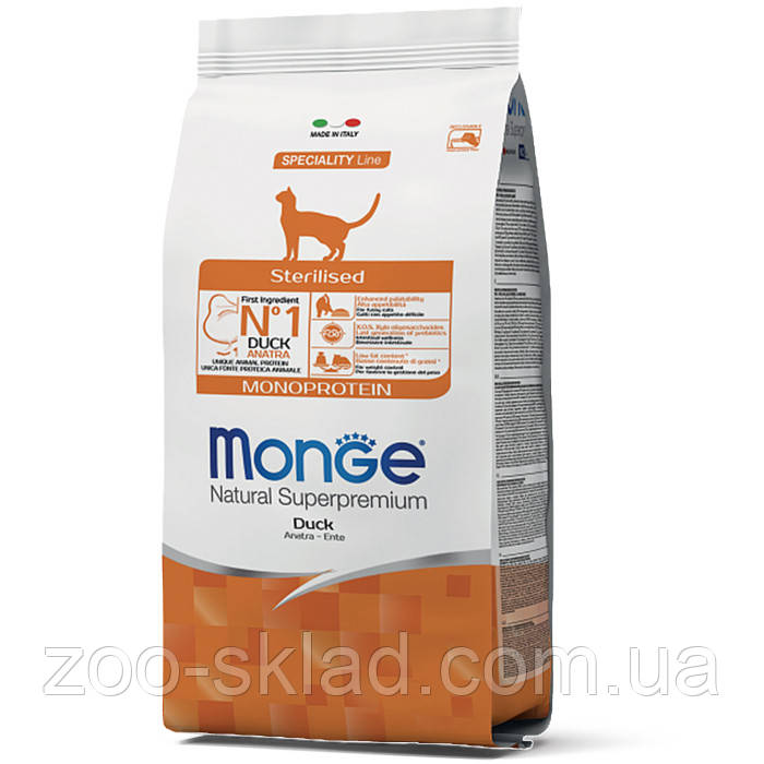 Monge CAT Sterilised Duck для стерилізованих котів, з качкою 10кг