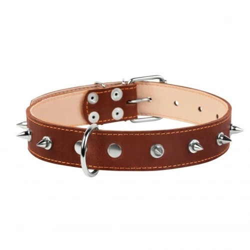 Нашийник CoLLaR подвійний, коричневий, з шипами для собак 35мм х 48-63см 02876, фото 1
