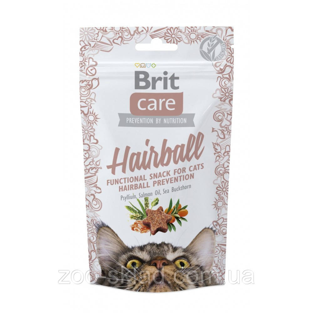 Brit Care CAT Snack Hairball Ласощі для котів, з качкою 50г 111265/139595