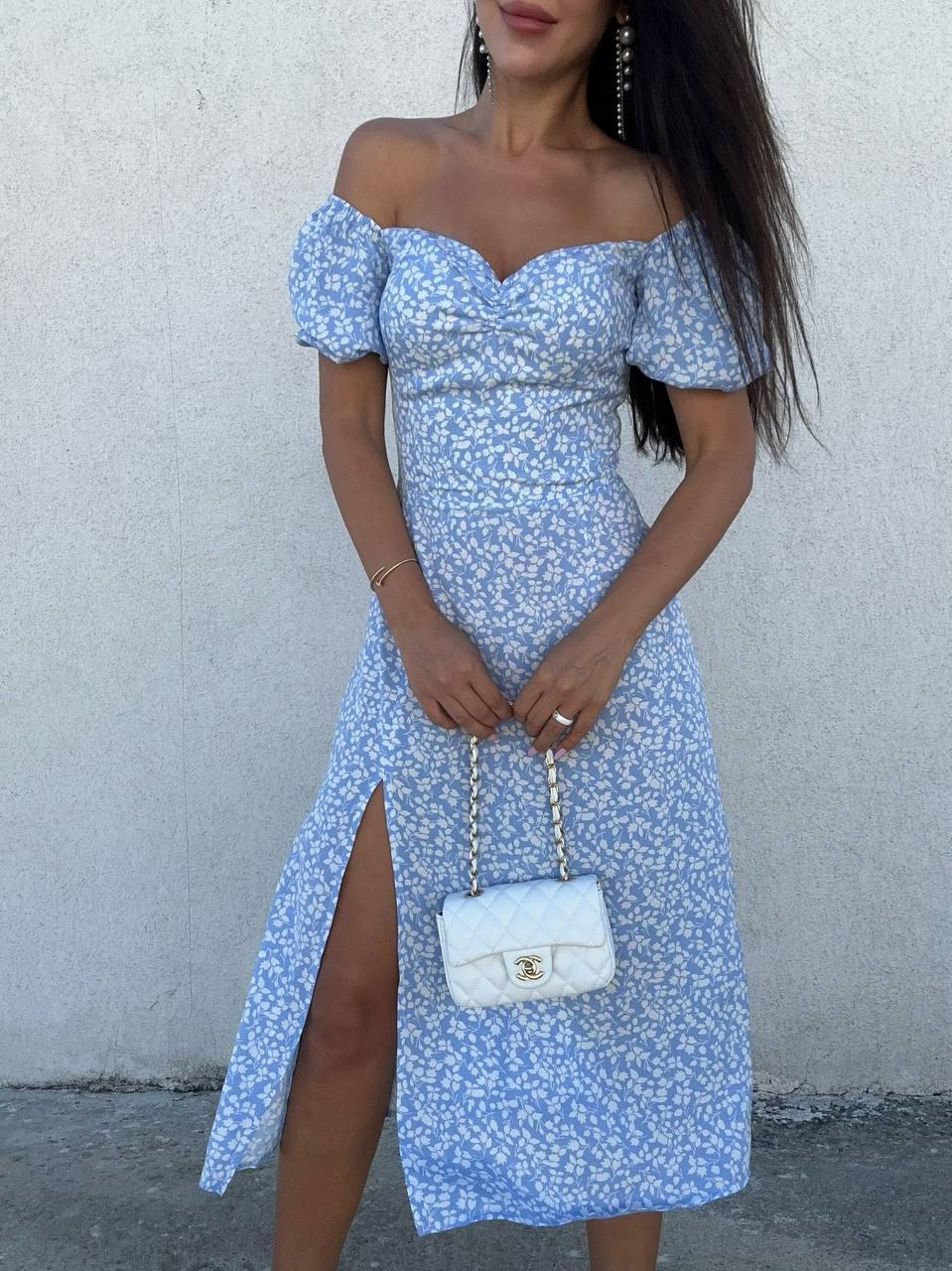 Жіноча квіткова літня сукня міді зі штапелю Smmk 9155