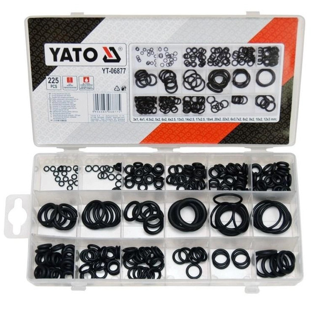 Гумові прокладки / ущільнюючі кільця / бензиномаслостійкі YATO, набір 225 шт YT-06877, фото 1