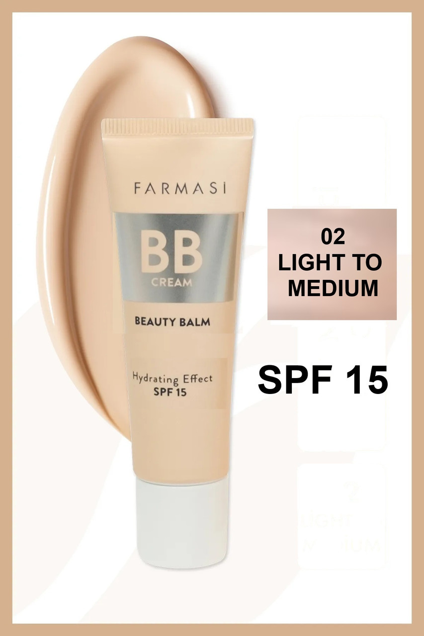 Тонуючий BB крем для обличчя Beauty Balm Hydrating Effect SPF15, Light to Medium 02, Farmasi, 30 мл, фото 1
