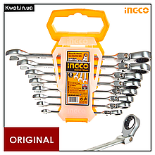 Набір ключів гайкових комбінованих храпових гнучких 8-19 мм INGCO INDUSTRIAL 8 шт.