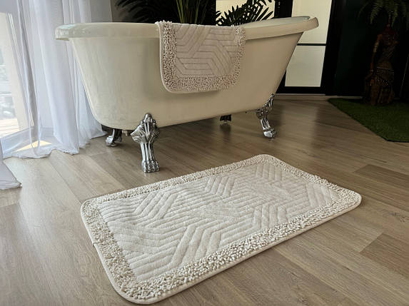 Набір килимків бавовняних для ванної та туалету 60x100 50x60 см Tropikhome Shaggy 1903/cream, фото 1