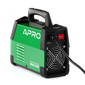 Зварювальний апарат інверторний APRO MMA-140 K, ел. 4мм, + набір кабелів, кейс
