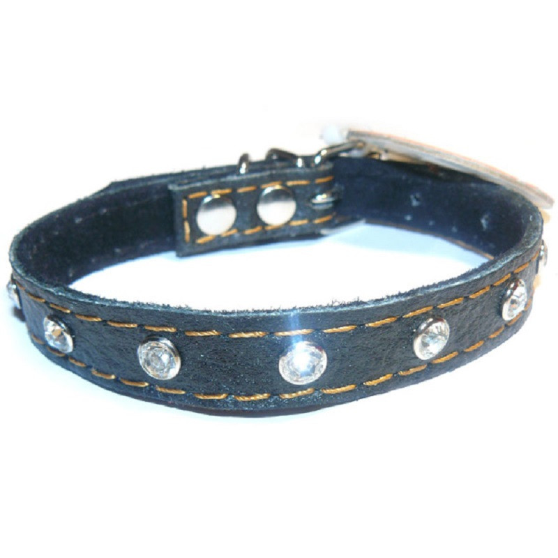 Нашийник для собак Алмаз натуральна шкіра Ш 15 мм Д 23-32 см чорний Franty 151014/1 чорний, фото 1
