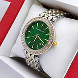 Жіночий наручний годинник Michael Kors (майкл корс) срібло-золото із зеленим циферблатом, камінчики - код 2440а, фото 3