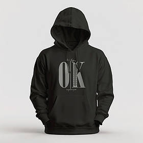 Худі утеплене унісекс Stedman з принтом ВСЕ БУДЕ ОК БУКВИ  XS чорне