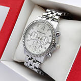 Жіночий наручний годинник Michael Kors (майкл корс) сріблястого кольору, камінчики, дата - код 2450а, фото 3