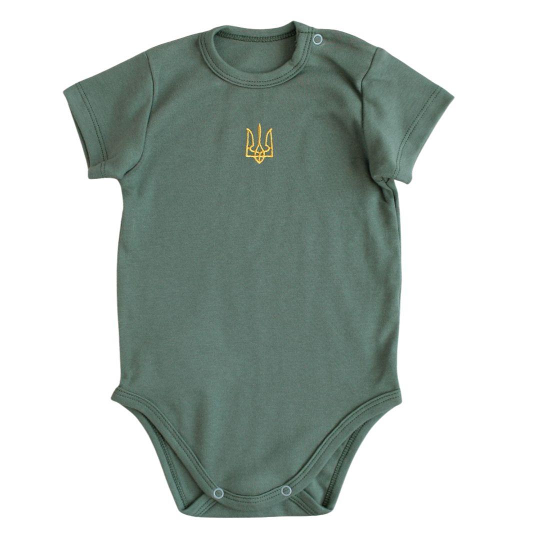 Боді дитяче хакі з вишитим тризубом, фото 1