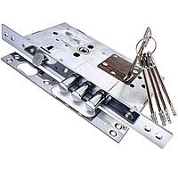 Замок врезной сувальдный с бронепластиной 60х85мм, 5 ключей, APS 252 RL, Хром / Замок для входных дверей