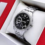 Жіночий наручний годинник Guess (Гес) сріблясті з чорним циферблатом, римські цифри, дата - код 2456а, фото 3