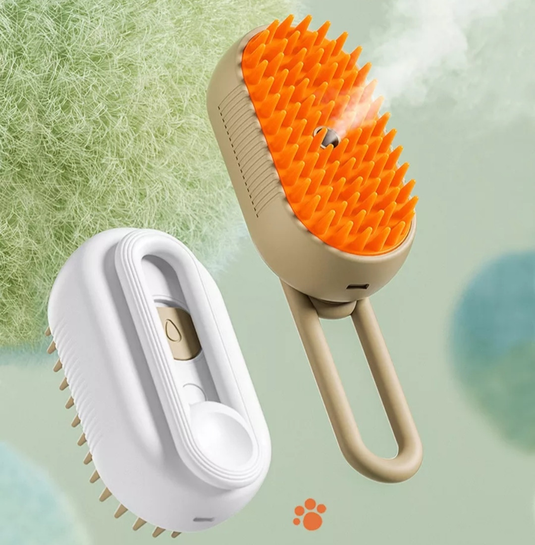 Парова щітка масажер спрей 3 в 1 для вичісування собак та кішок з паровим розпилювачем з ручкою, фото 1