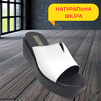 Остання пара! 37 Жіночі шльопанці з натуральної шкіри на платформі Білі