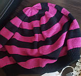 Шапка жіноча плетена 54-60 чорно-малінова Solar, фото 5