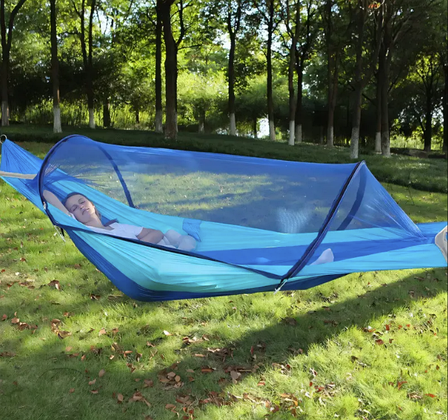 Кемпінговий нейлоновий гамак-спальник з москітною сіткою "Hammock" синій, фото 1