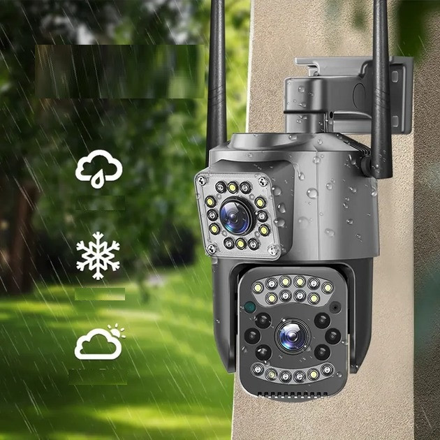 Вулична камера відеоспостереження з двома лінзами SC03 V380pro працює через 4G