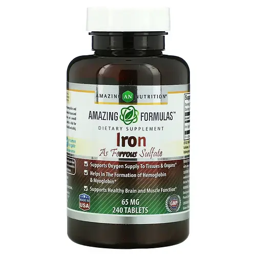 Amazing Nutrition, Железо как сульфат железа, 65 мг, 240 таблеток (ID ...