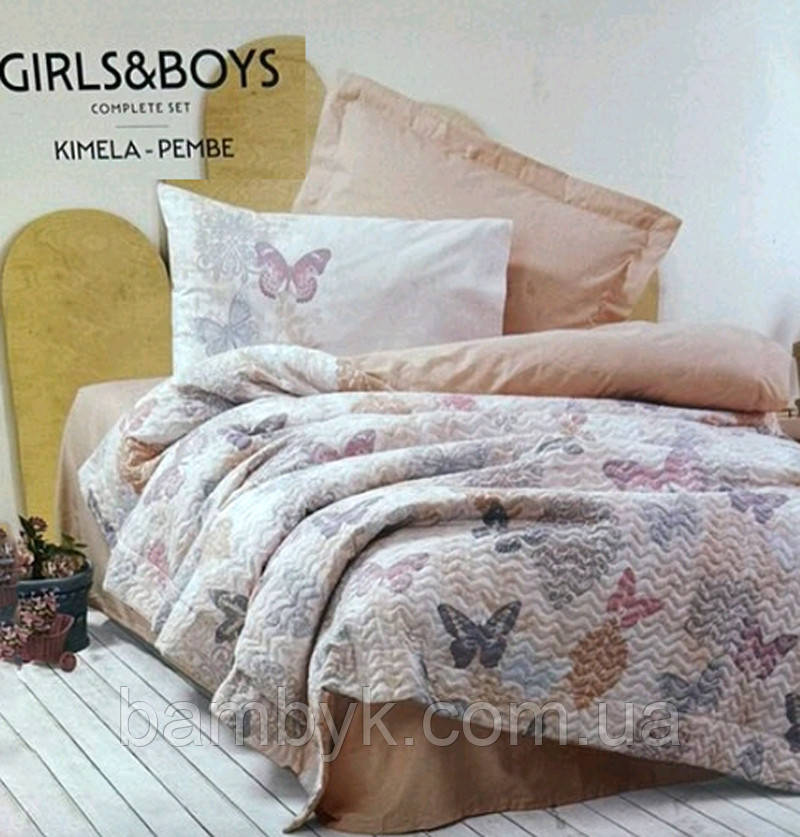Постільна білизна полуторна 4 сезони Cotton Box "Kimela Pembe" стьобана підковдра бавовняна якісна Туреччина