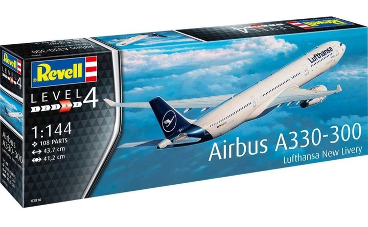 Збірна модель-копія Revell Літак Airbus A330-300 Lufthansa рівень 4 масштаб 1:144 (RVL-03816), фото 1