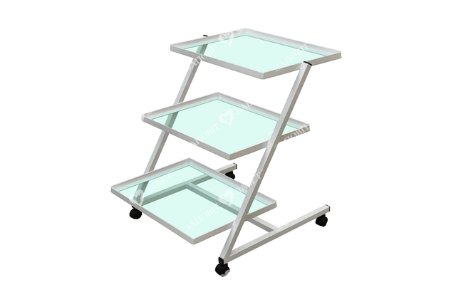 Пересувний інструментальний столик на 3 полиці СП Заповіт, столик-візок медичний на коліщатках