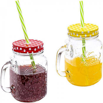 Кухоль - банка скло з кришкою метал 420мл X3-09(97666) G-Rich