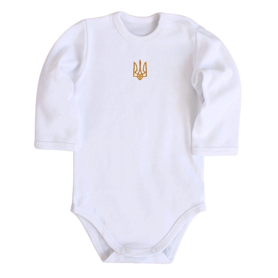 Патріотичне боді біле з вишитим тризубом на довгий рукав, фото 1