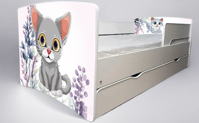 Ліжко для дівчинки Кошенятко kitty з шухлядою на ламелях, захисний бортик