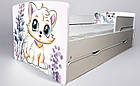Ліжко для дівчинки Кошенятко з шухлядою на ламелях + захисний бортик, фото 5