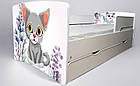 Ліжко для дівчинки Кошенятко з шухлядою на ламелях + захисний бортик, фото 5