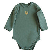 Патріотичне боді хакі з вишитим тризубом на довгий рукав