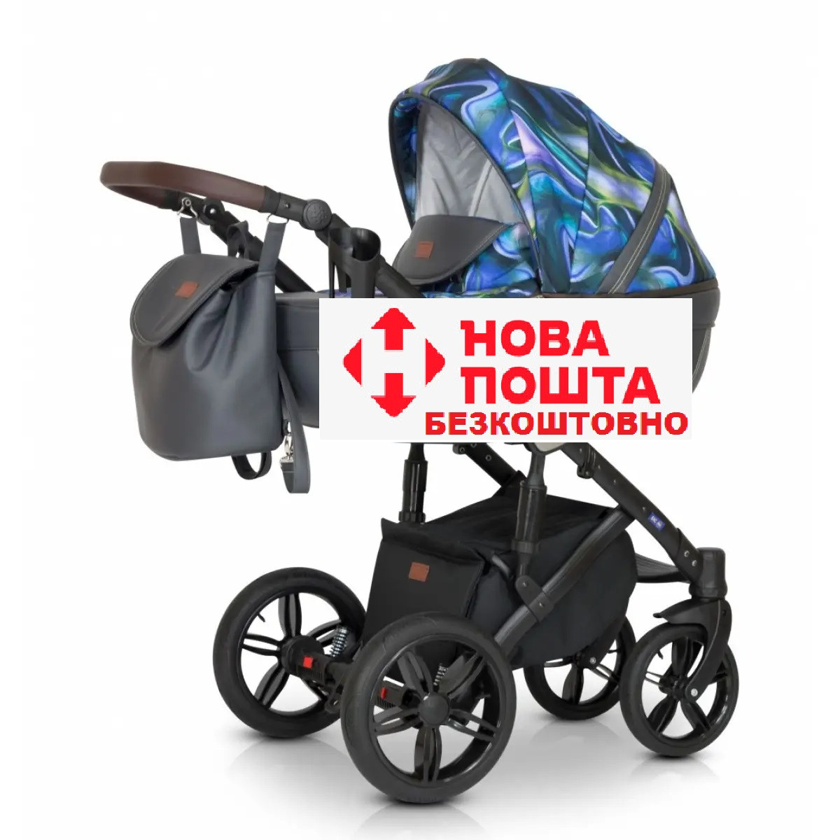 Коляска 3 в 1 Verdi Mocca 12 графіт апплікація синя, фото 1