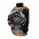 Тактичний багатофункціональний годинник Patriot 005CMGYSU ЗСУ Сірий камуфляж Паракордовий ремінець Desert Camo + Коробка, фото 2