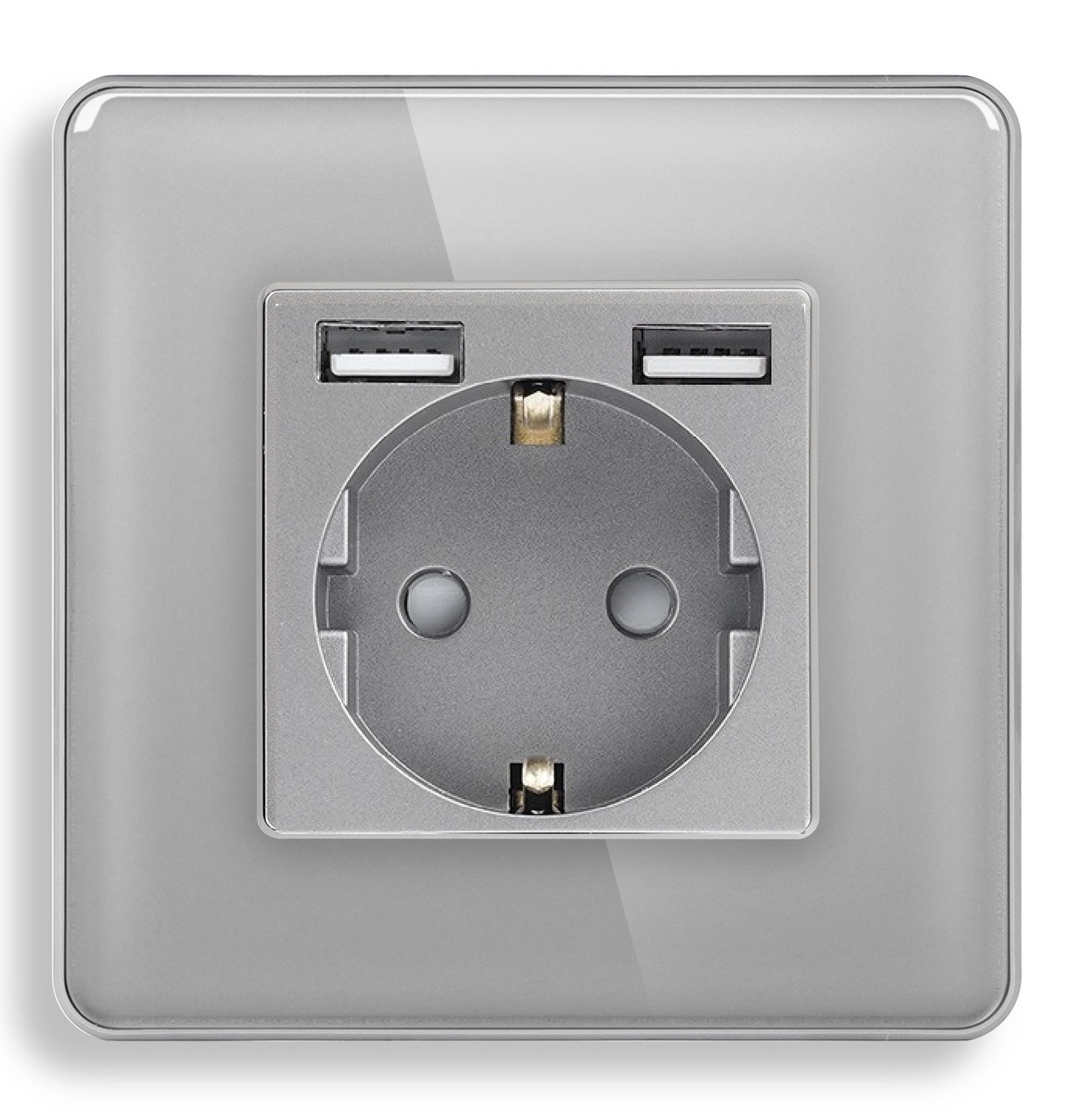 Скляна розетка з USB 1DAL | Сірий з З/К + Шторки (G86D-STU2.GR)