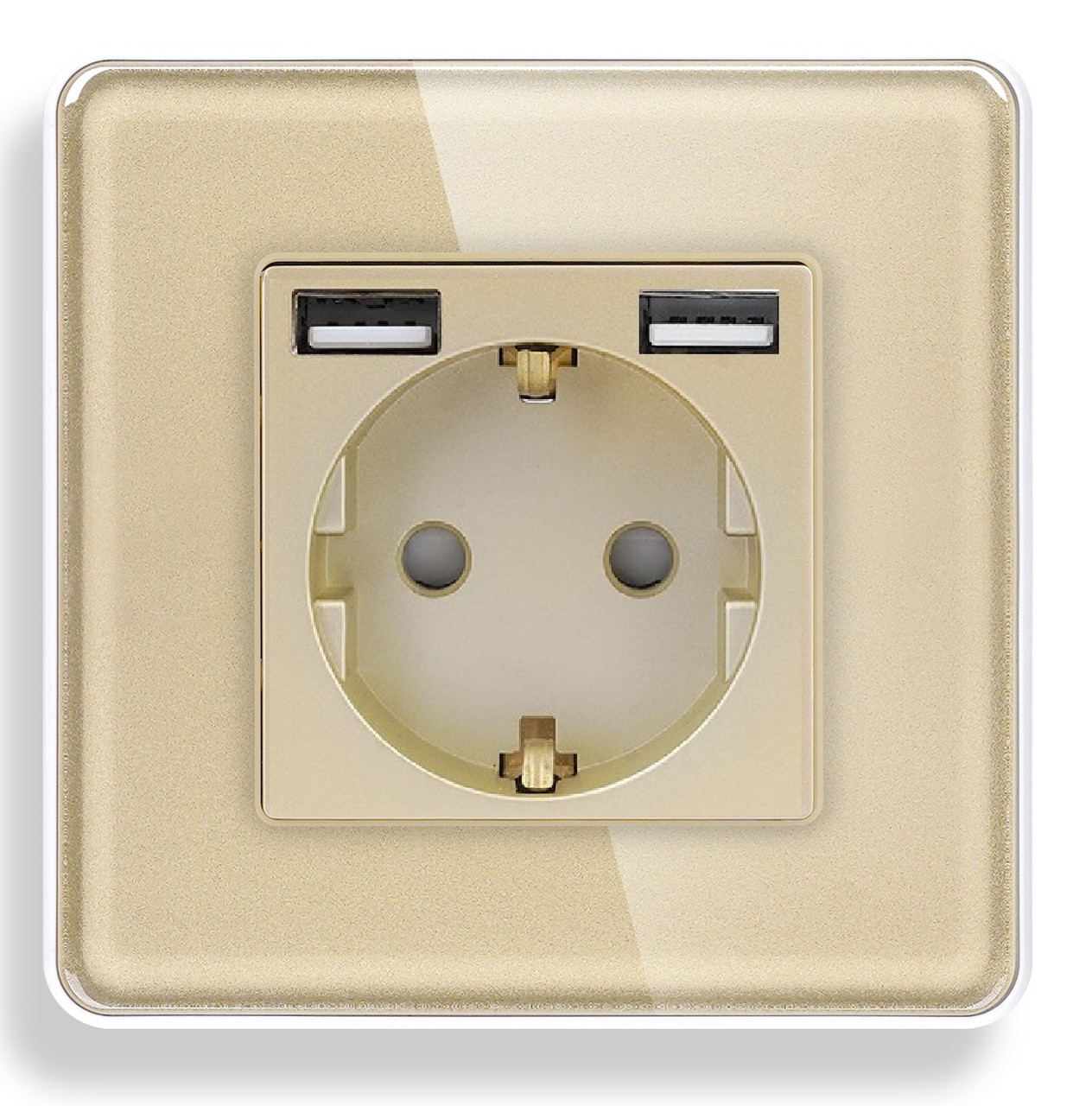 Скляна розетка з USB 1DAL | Золото з З/К + Шторки (G86D-STU2.GD)