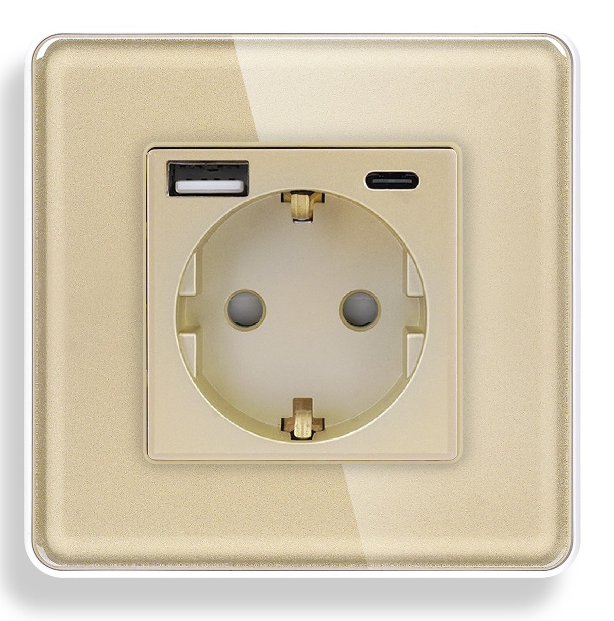 Скляна розетка з USB+Type-C 1DAL | Золото з З/К + Шторки (G86D-STUTC.GD)
